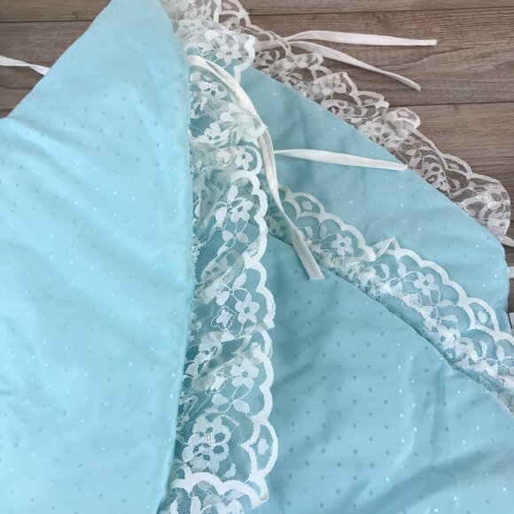 Vintage Pastel Blue & White Lace Baby Crib Bedding Set, Bumper Pad Ruffle Skirt - Picture 5 of 13